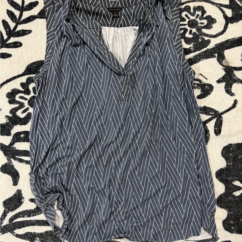 Ann Taylor Navy and White Striped Tank Top